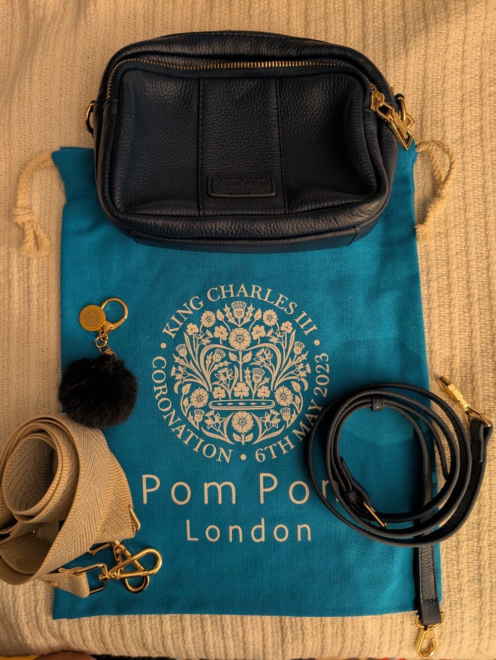 Pom Pom London Limited Edition Charles coronation Bag With Extra Strap
